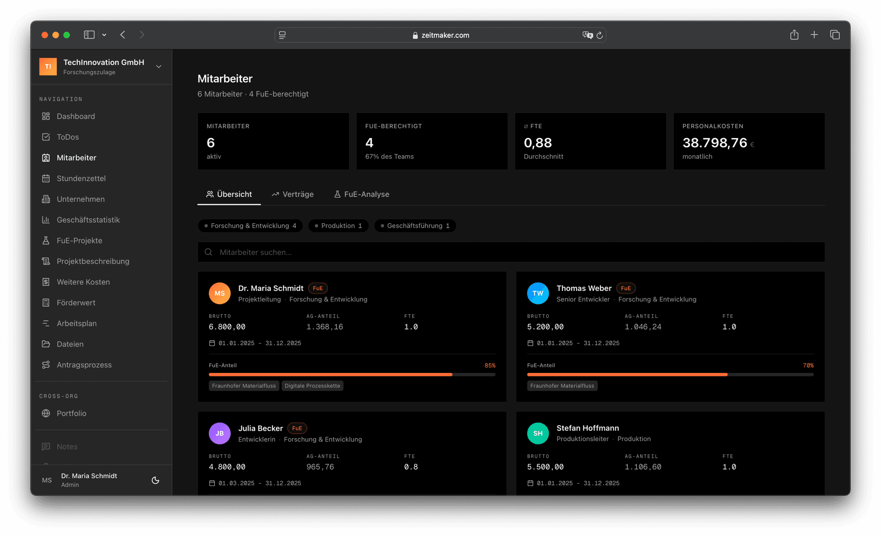 Zeitmaker Software — Pipeline system for Forschungszulage