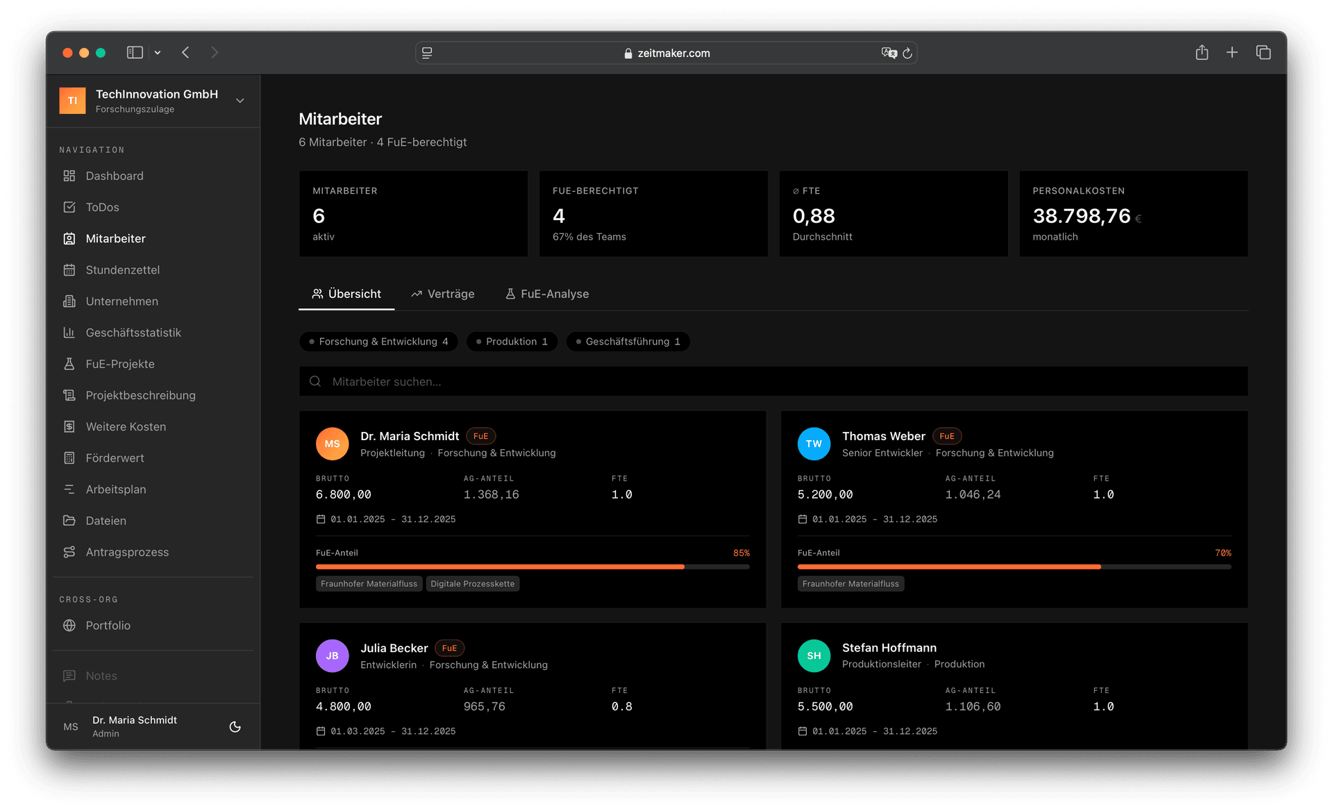 Zeitmaker Software — Pipeline-System für die Forschungszulage